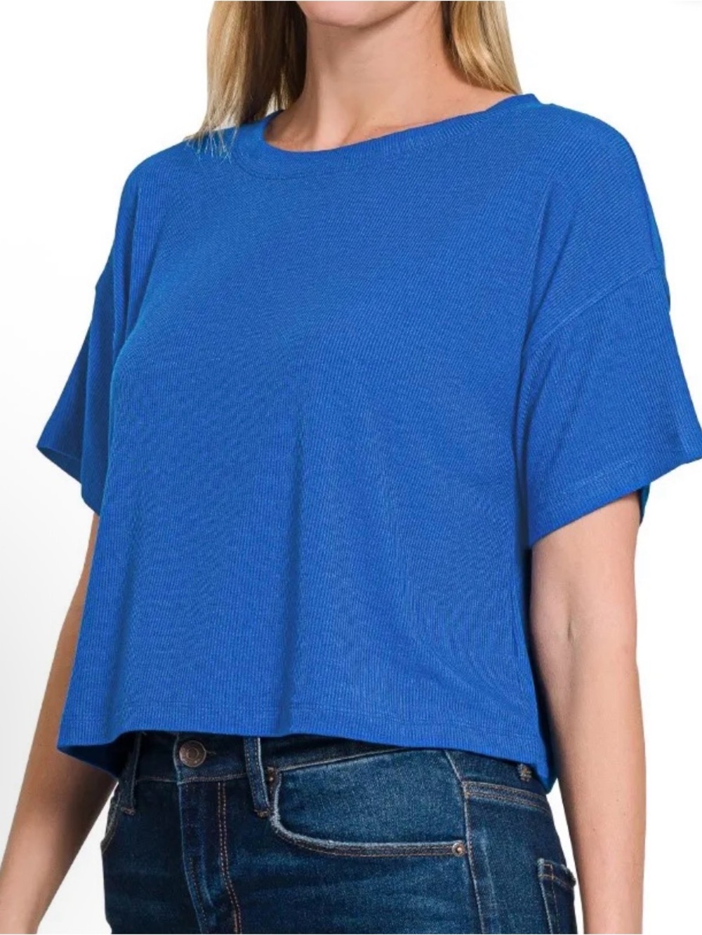 NWOT Zenana Ribbed Round-Neck Crop T-Shirt Size Small